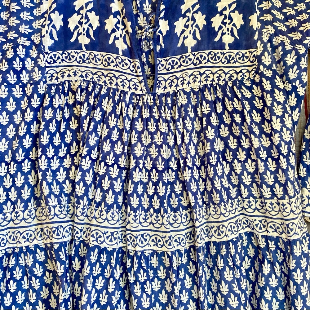 Vintage 70s Indian Cotton Black and White Block Print Dress - Picture 8 of 10